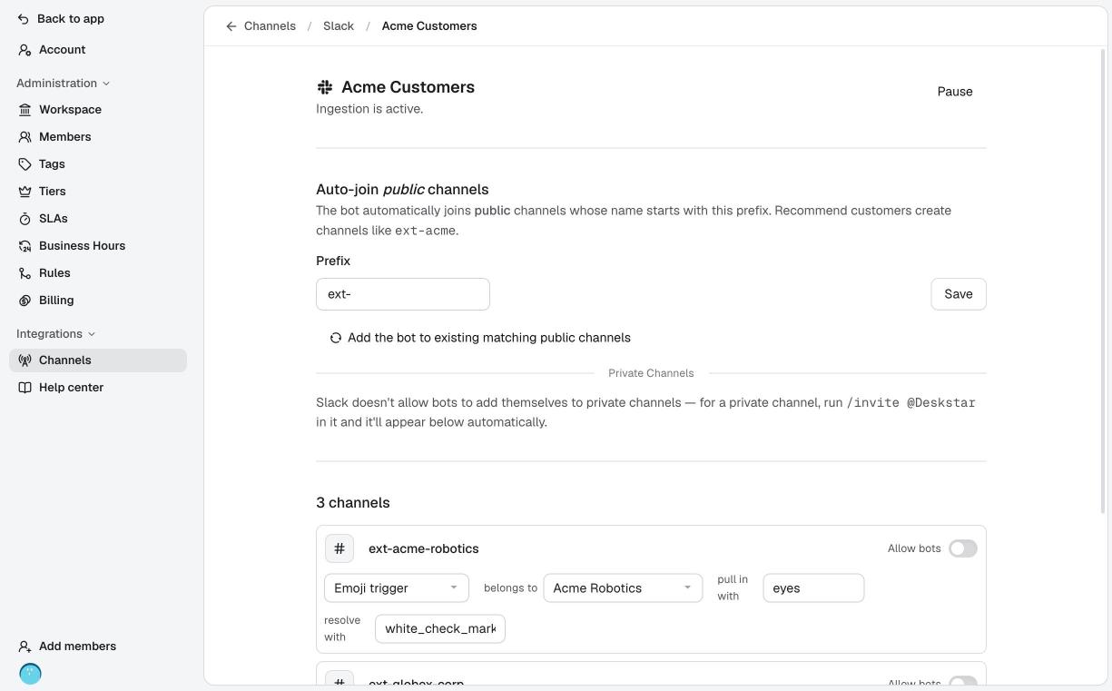 The workspace page with the auto-join prefix