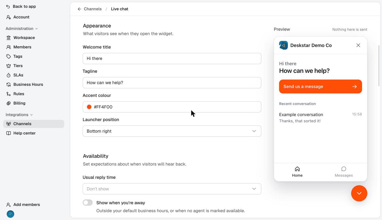 The Appearance settings