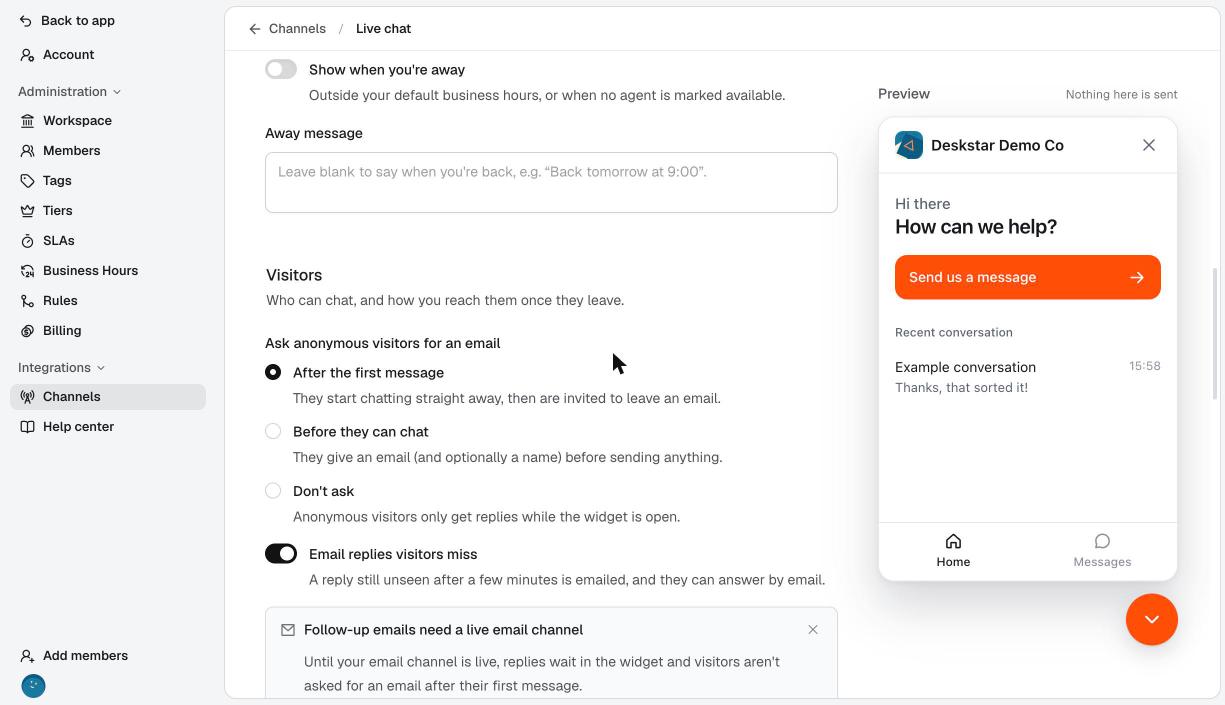 The Availability and Visitors settings