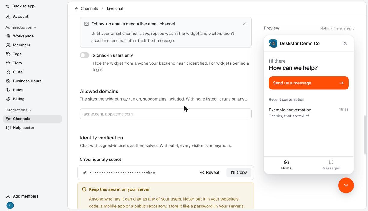Allowed domains and identity verification