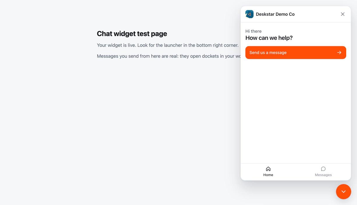 The open widget on the test page