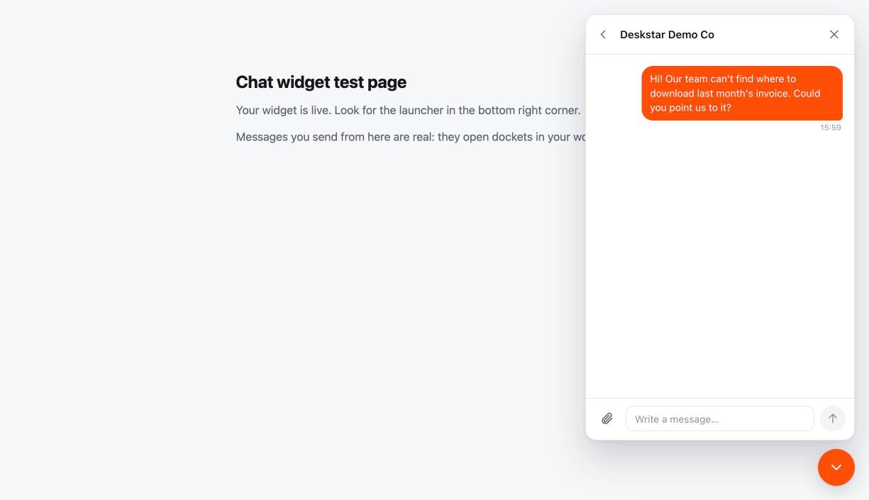 A visitor's message in the widget