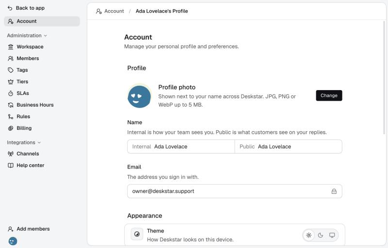 Your profile on the Account page
