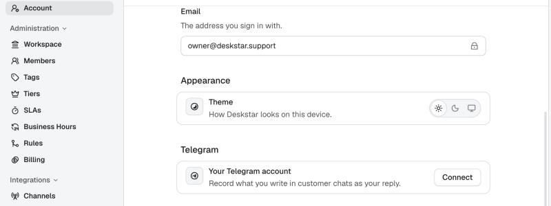 The Telegram section before connecting