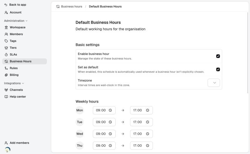 A business hours schedule